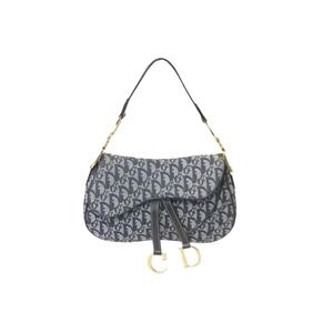 Christian Dior Trotter Double Saddlebag One Shoulder Hobo Bag Navy Blue